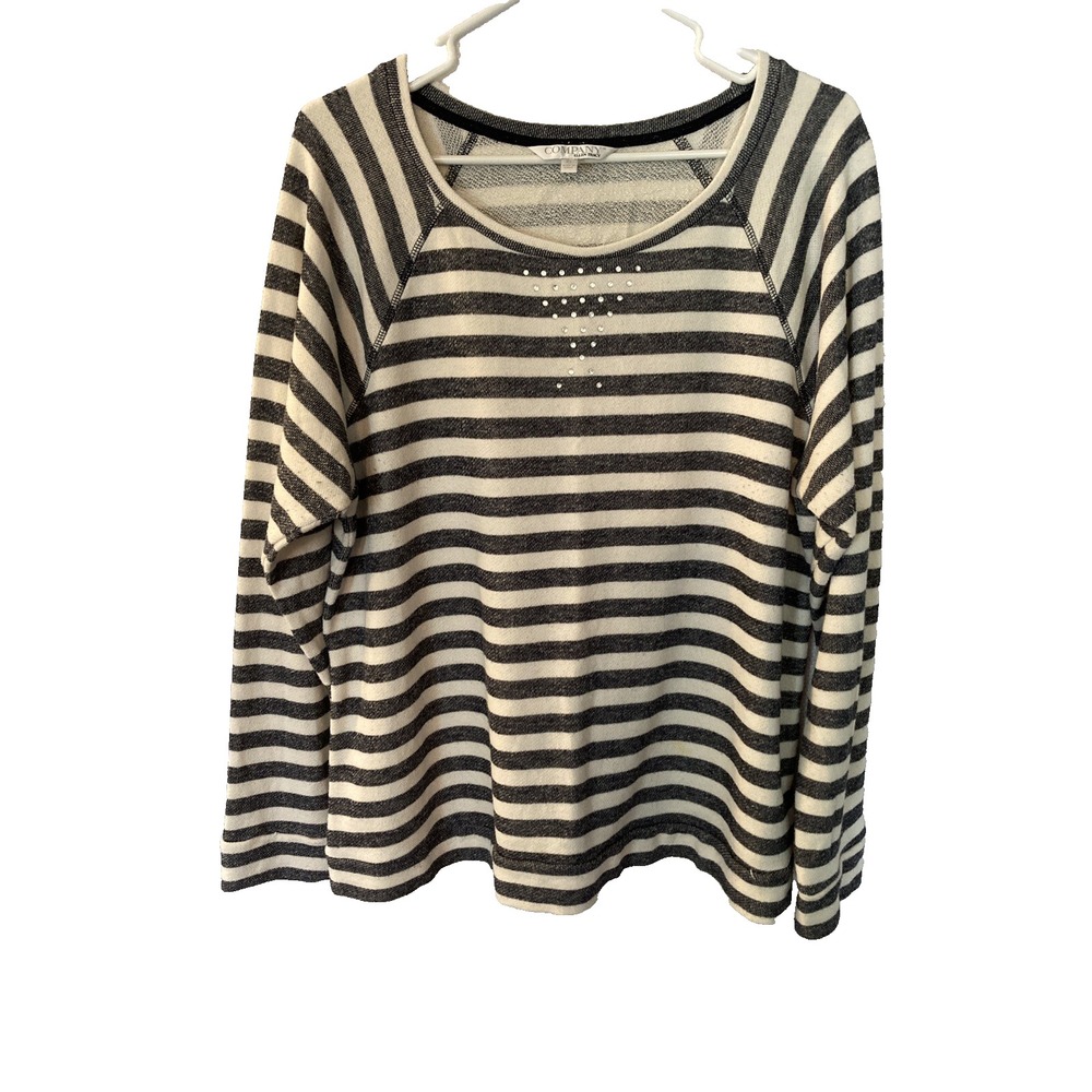 Company Ellen Tracy Sweatshirt Long Sleeve Gem Front Navy Stripe Size XL